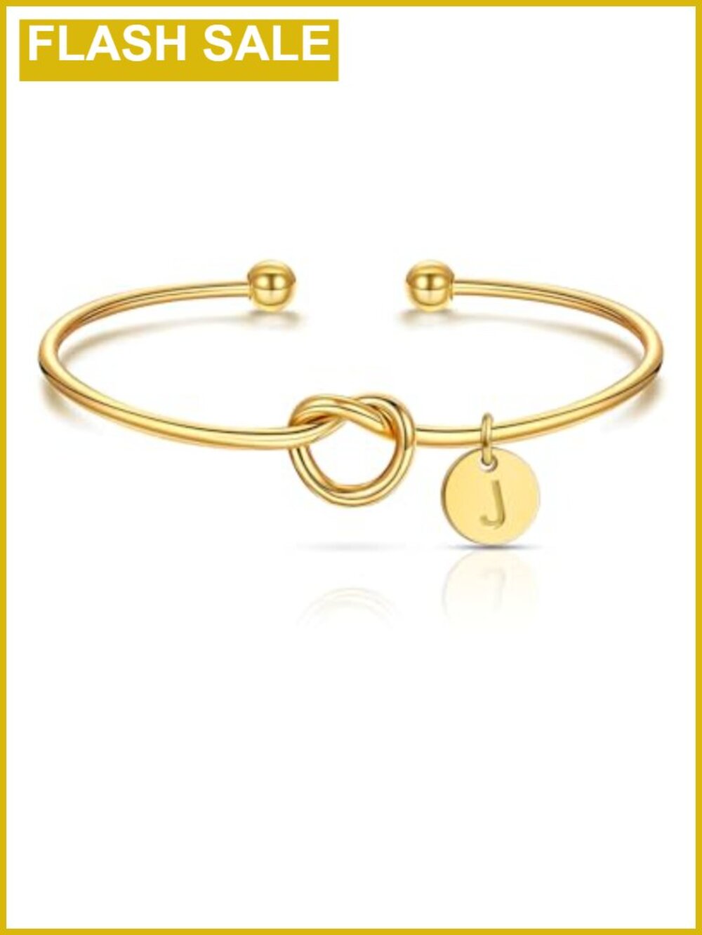 Gold Initial Name Knot Charm Cuff Bracelet Adjustable Stainless Steel